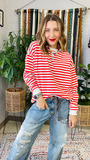 Ellie Red & Cream Striped Pullover