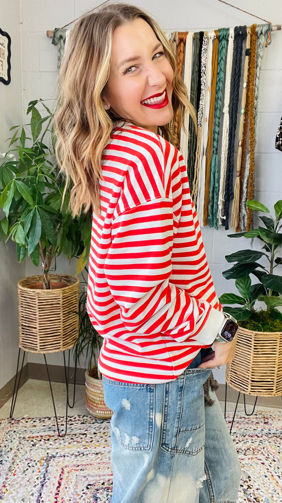 Ellie Red & Cream Striped Pullover