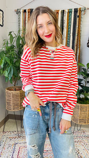 Ellie Red & Cream Striped Pullover