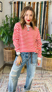 Ellie Red & Cream Striped Pullover