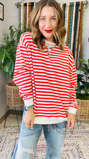 Ellie Red & Cream Striped Pullover