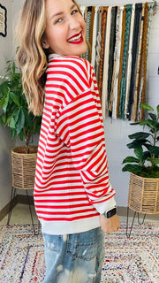 Ellie Red & Cream Striped Pullover