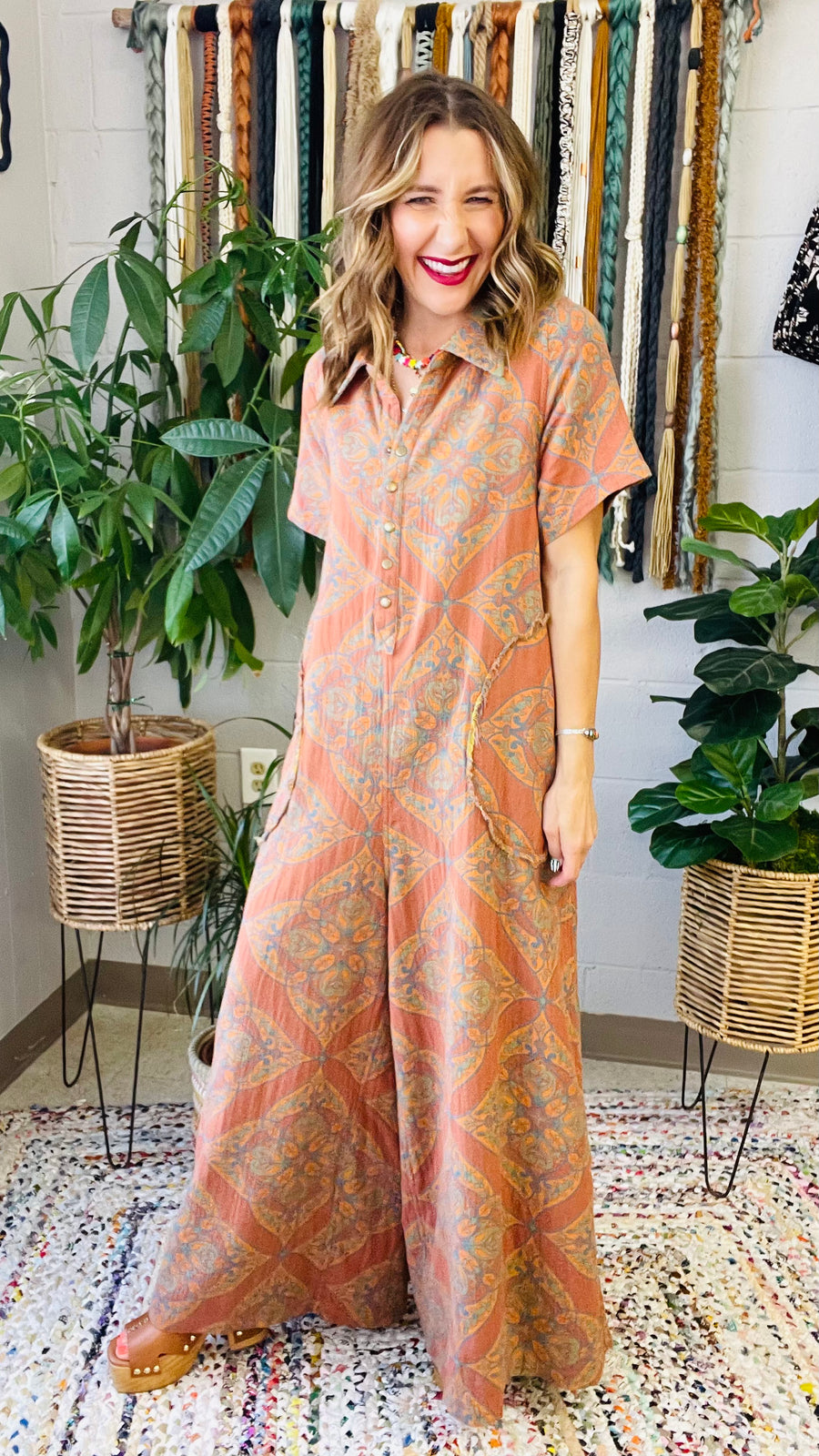 Birdie Boho Patterned Wide Leg Jumpsuit