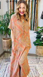 Birdie Boho Patterned Wide Leg Jumpsuit