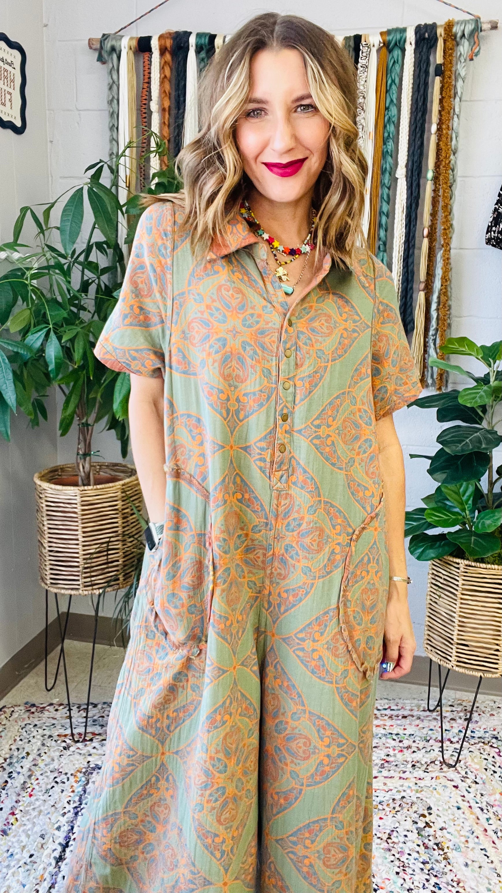 Birdie Boho Patterned Wide Leg Jumpsuit