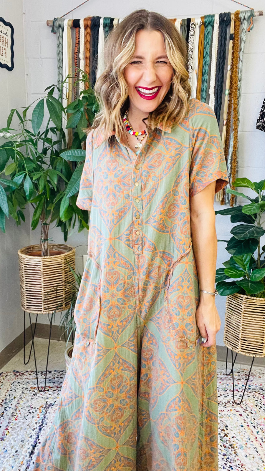 Birdie Boho Patterned Wide Leg Jumpsuit