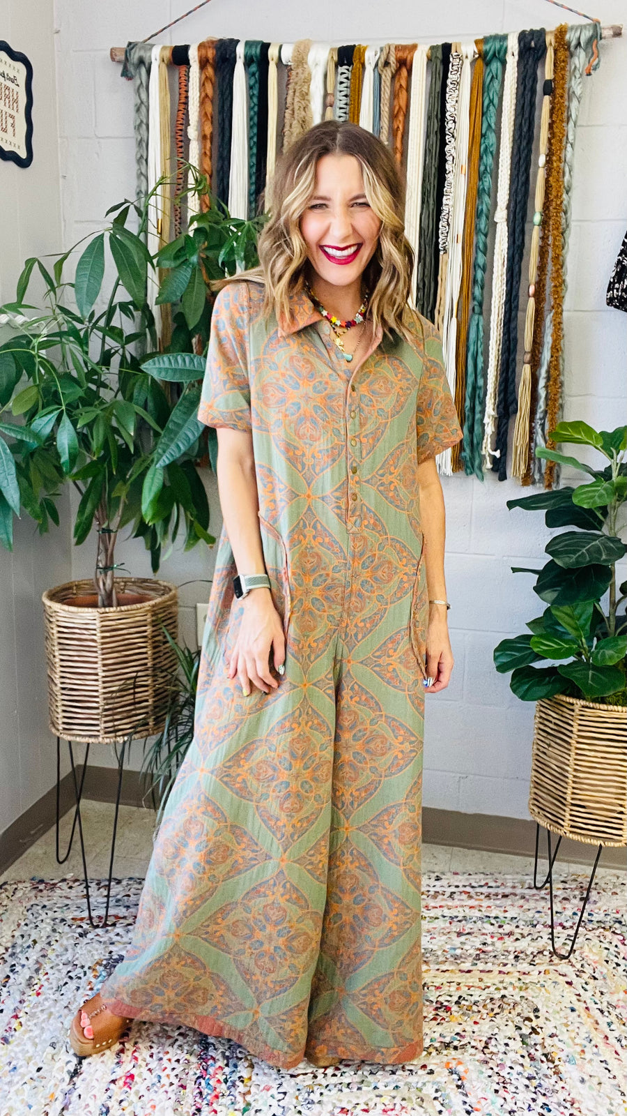 Birdie Boho Patterned Wide Leg Jumpsuit