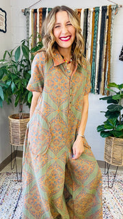 Birdie Boho Patterned Wide Leg Jumpsuit