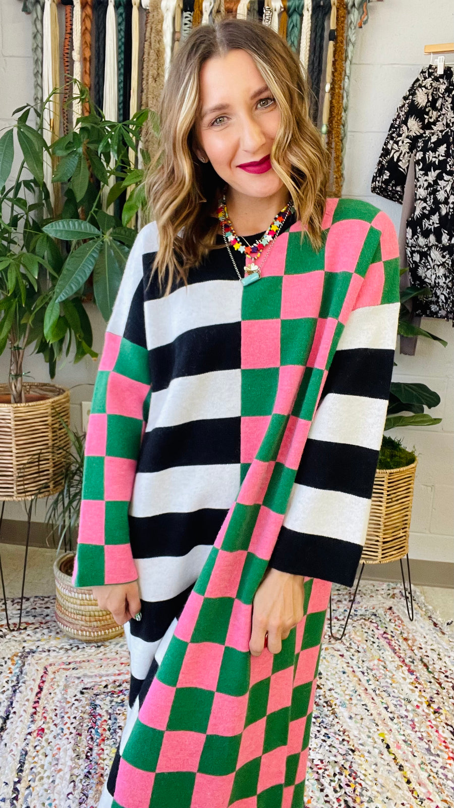 Multicolor Checkered and Stripe Oversized Dress