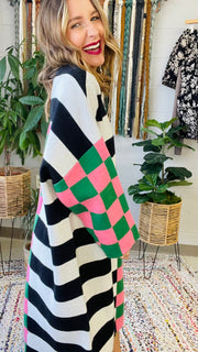 Multicolor Checkered and Stripe Oversized Dress