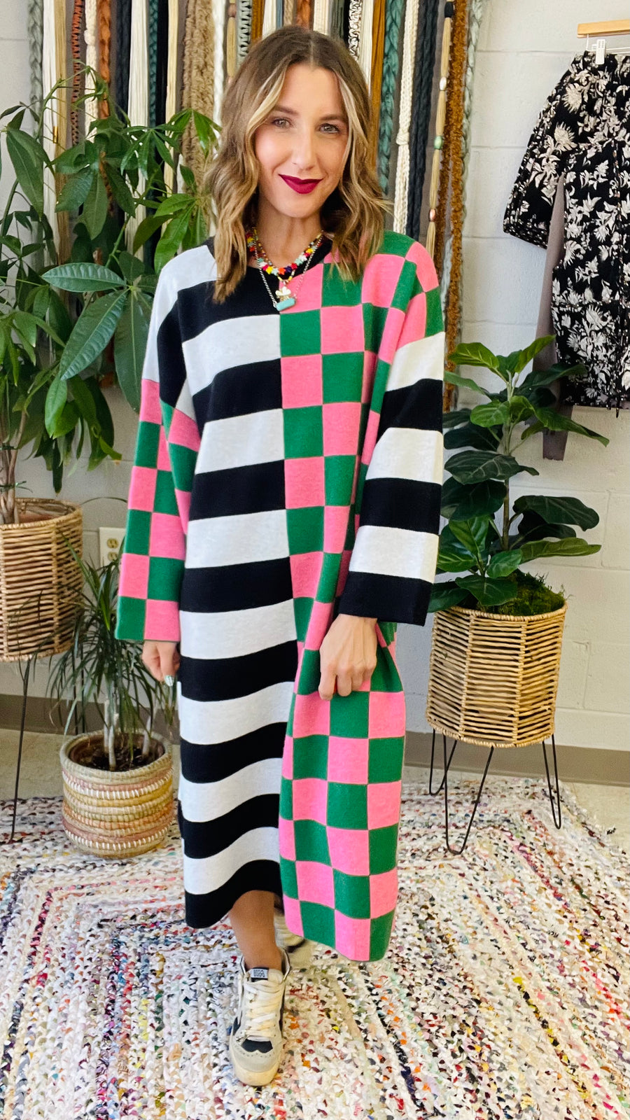 Multicolor Checkered and Stripe Oversized Dress