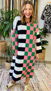 Multicolor Checkered and Stripe Oversized Dress