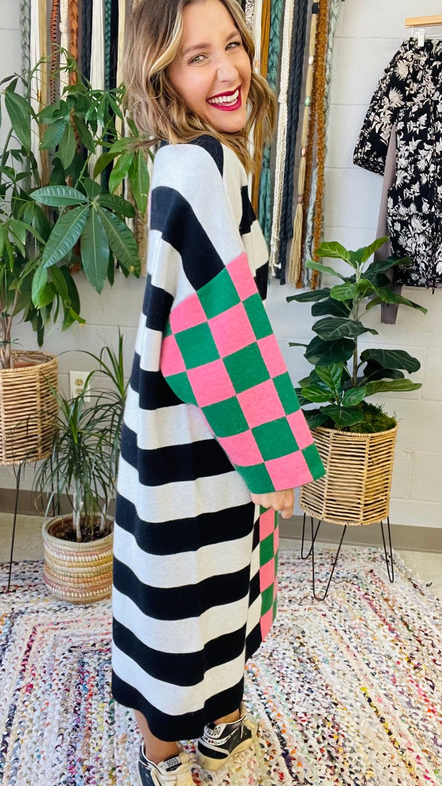 Multicolor Checkered and Stripe Oversized Dress