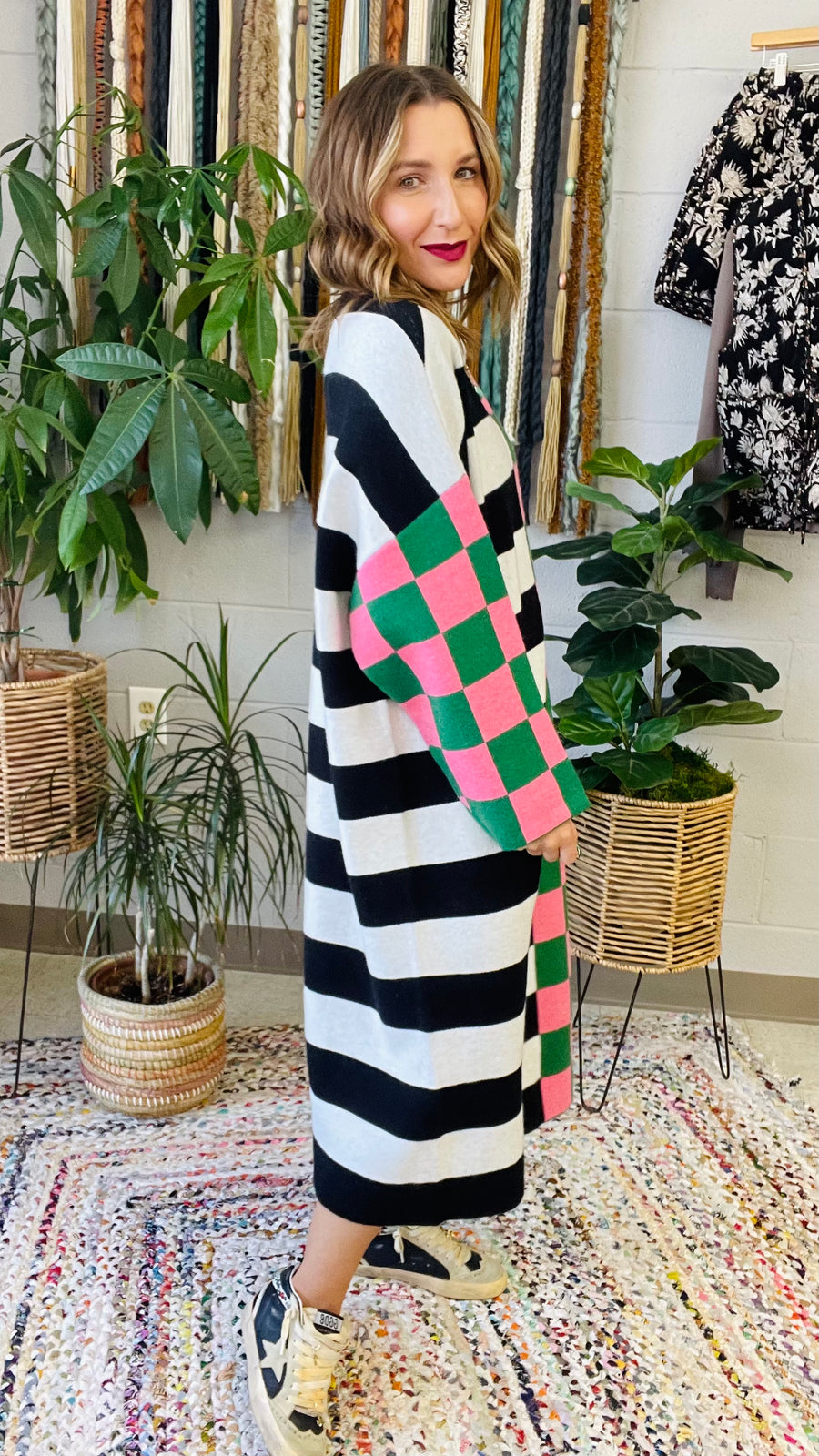 Multicolor Checkered and Stripe Oversized Dress