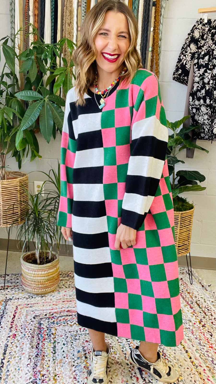 Multicolor Checkered and Stripe Oversized Dress