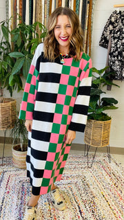 Multicolor Checkered and Stripe Oversized Dress