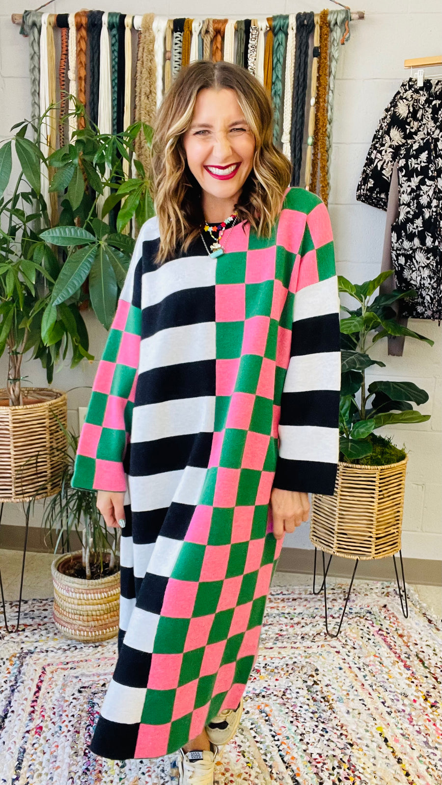 Multicolor Checkered and Stripe Oversized Dress