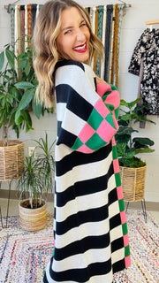 Multicolor Checkered and Stripe Oversized Dress