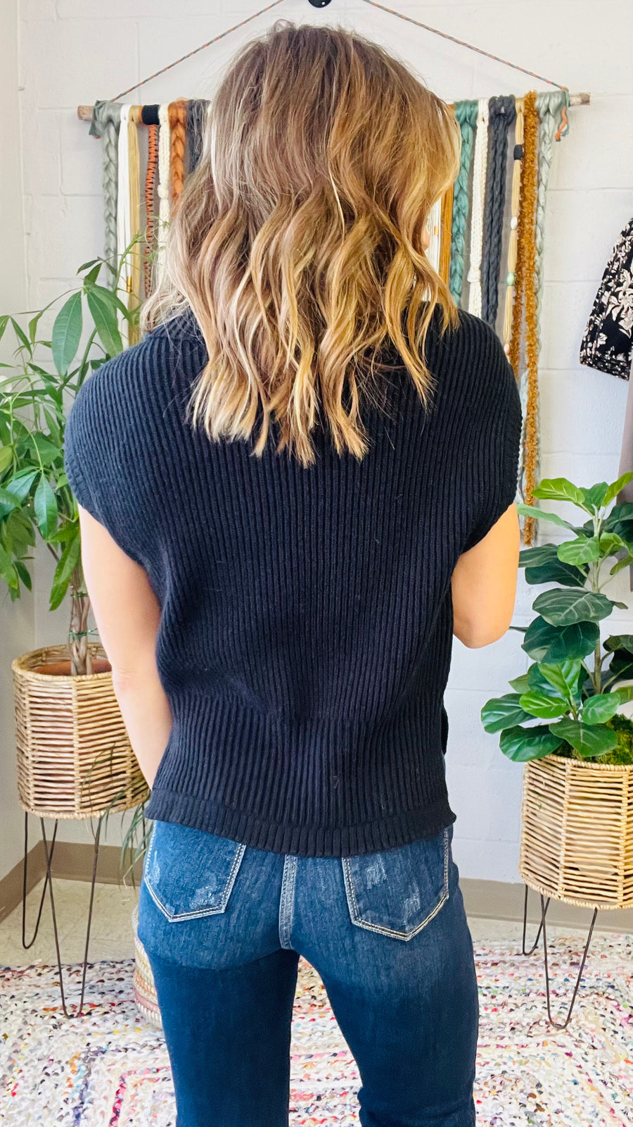 Juliet Knit Turtle Neck Sweater Vest- Black