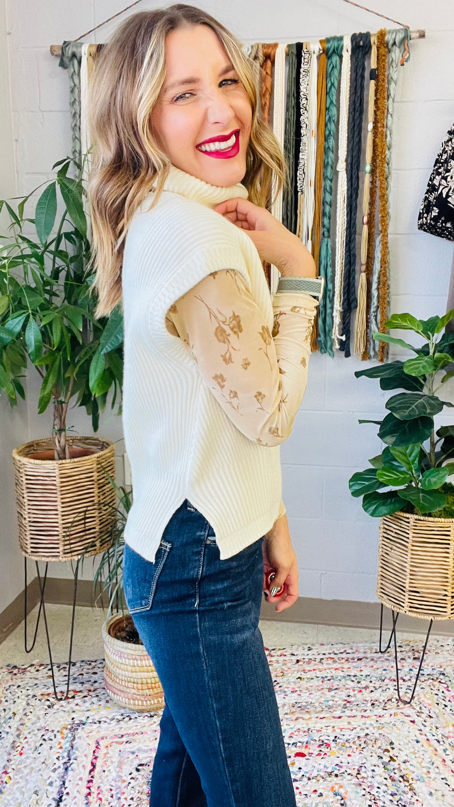 Juliet Knit Turtle Neck Sweater Vest- Cream