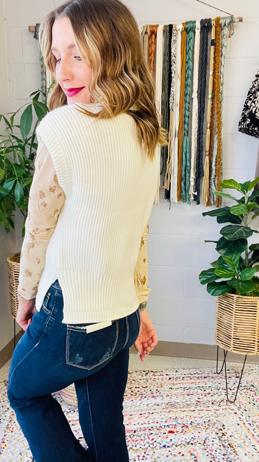 Juliet Knit Turtle Neck Sweater Vest- Cream