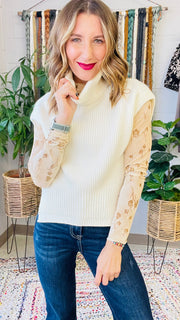 Juliet Knit Turtle Neck Sweater Vest- Cream