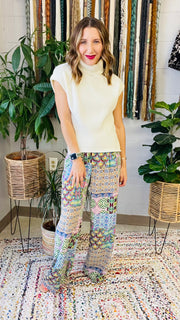 Vibrant Mix Print Straight Leg Pants