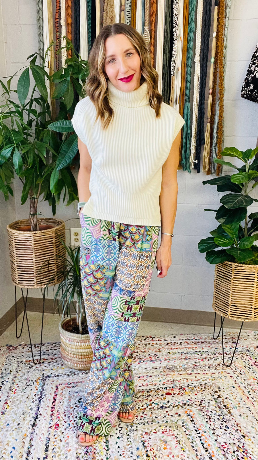 Vibrant Mix Print Straight Leg Pants