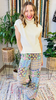 Vibrant Mix Print Straight Leg Pants