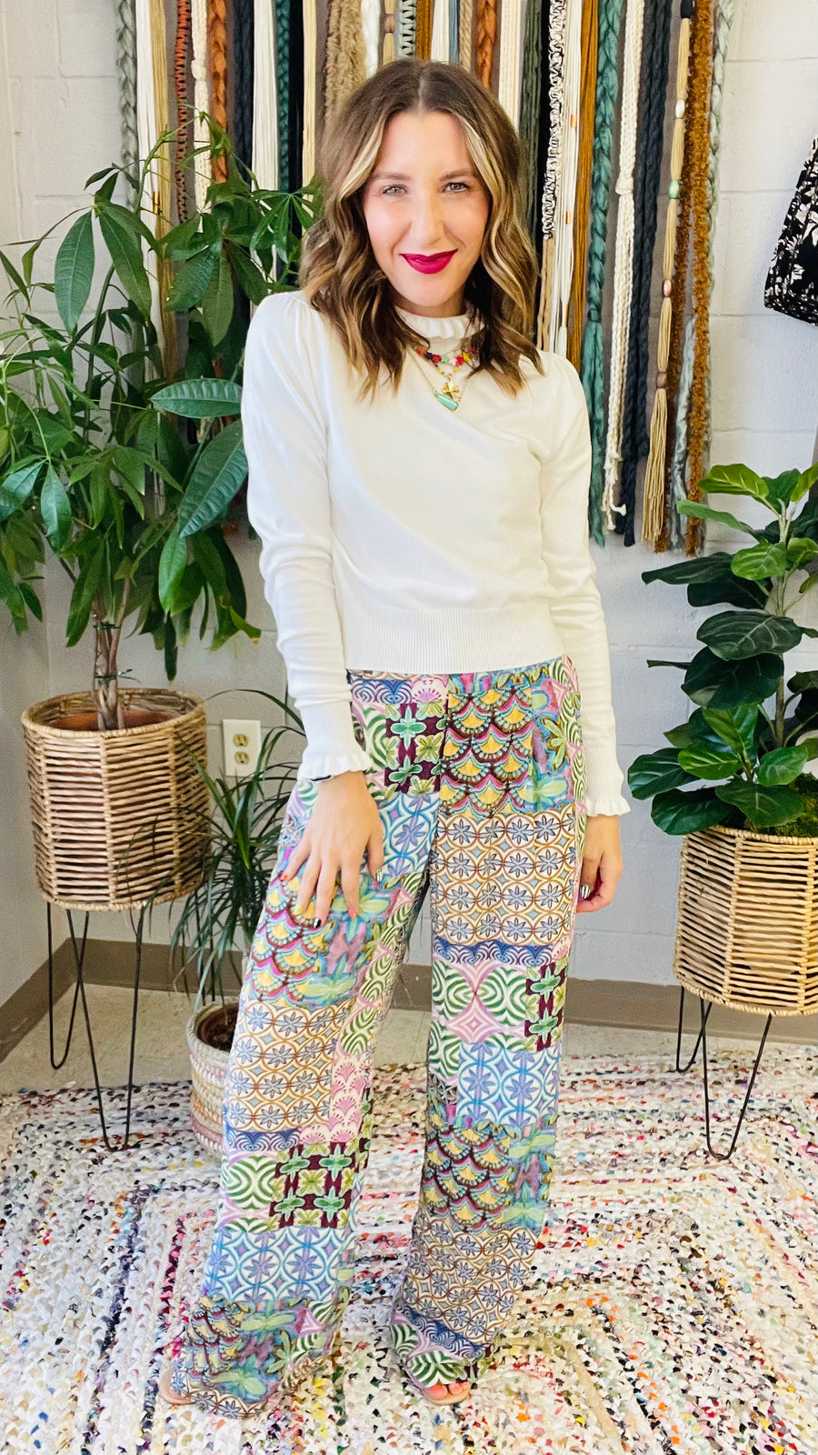 Vibrant Mix Print Straight Leg Pants