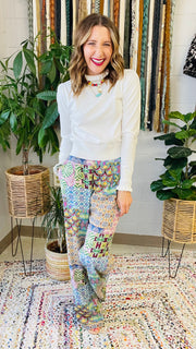 Vibrant Mix Print Straight Leg Pants