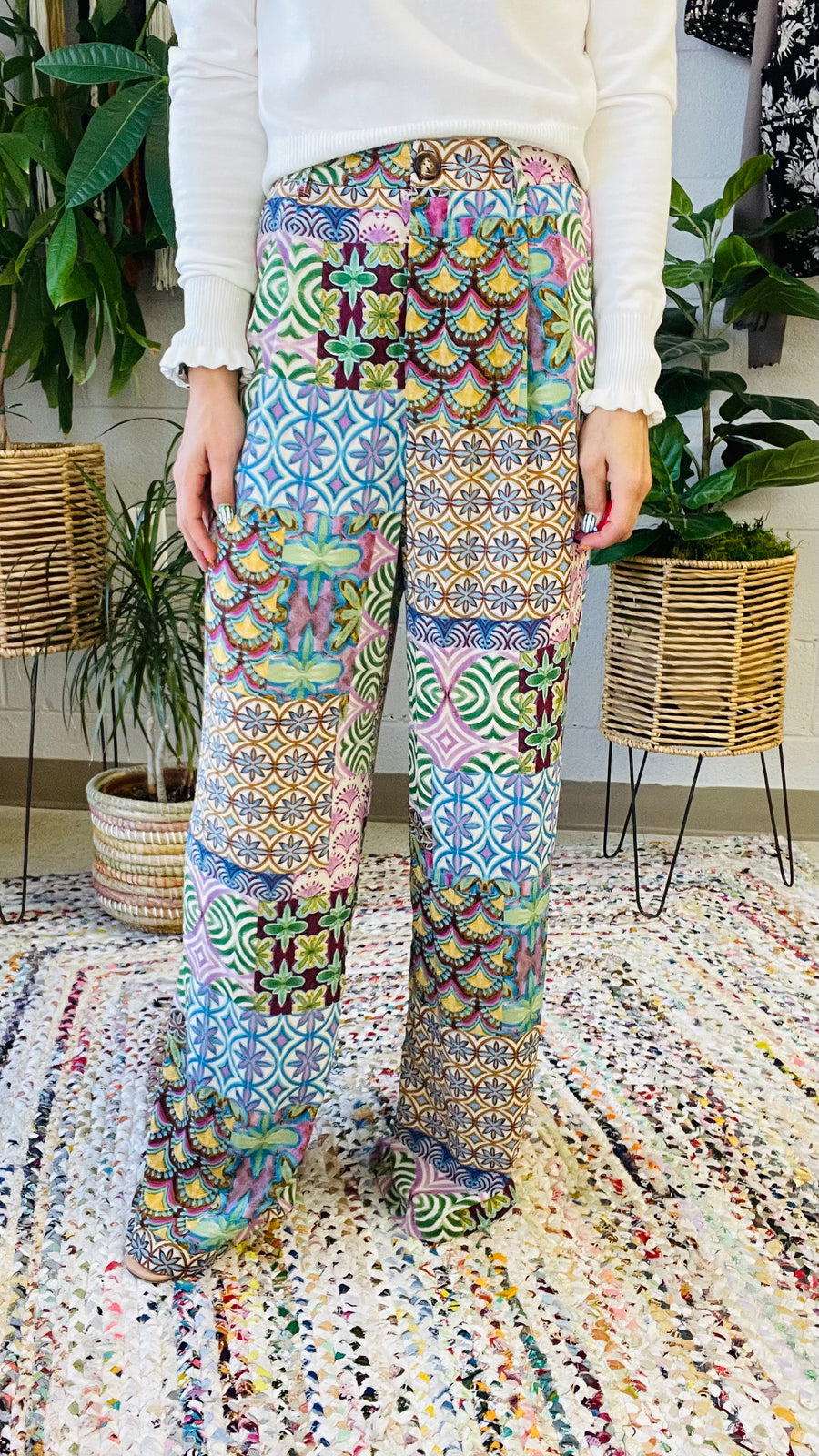 Vibrant Mix Print Straight Leg Pants