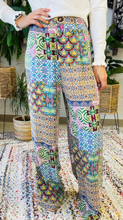 Vibrant Mix Print Straight Leg Pants