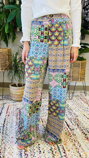 Vibrant Mix Print Straight Leg Pants