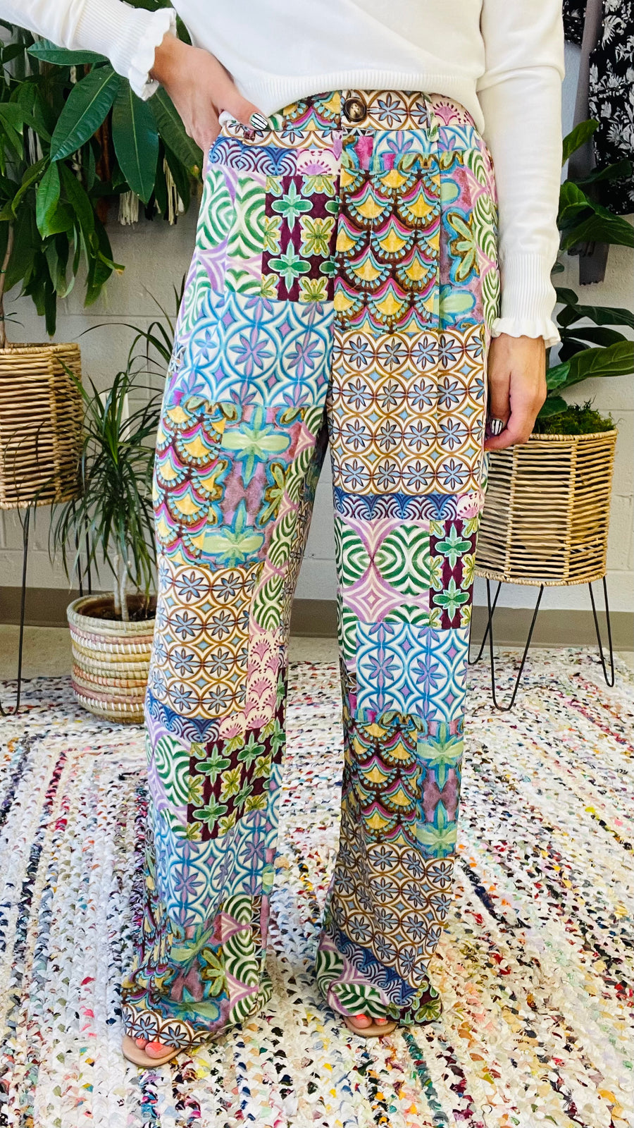 Vibrant Mix Print Straight Leg Pants