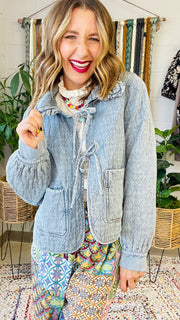 Light Wash Quilted Denim Jacket