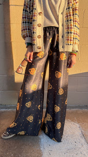 Leopard Face Printed Wide Leg Pants