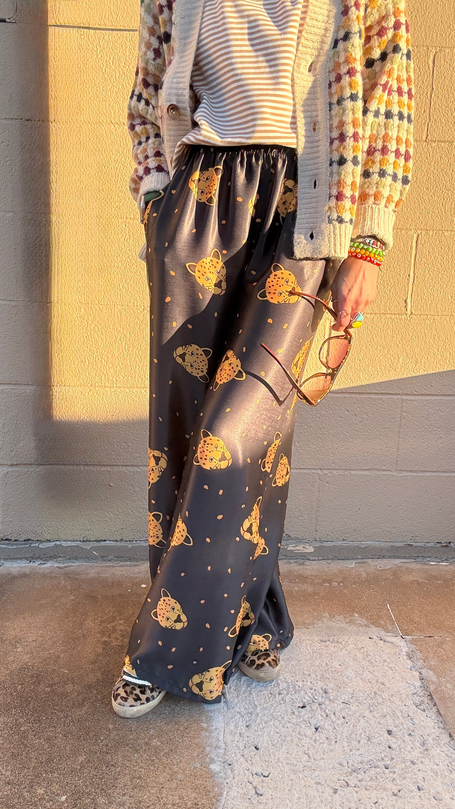 Leopard Face Printed Wide Leg Pants