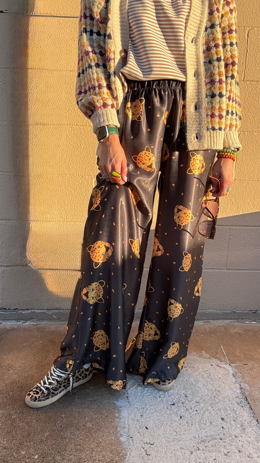 Leopard Face Printed Wide Leg Pants