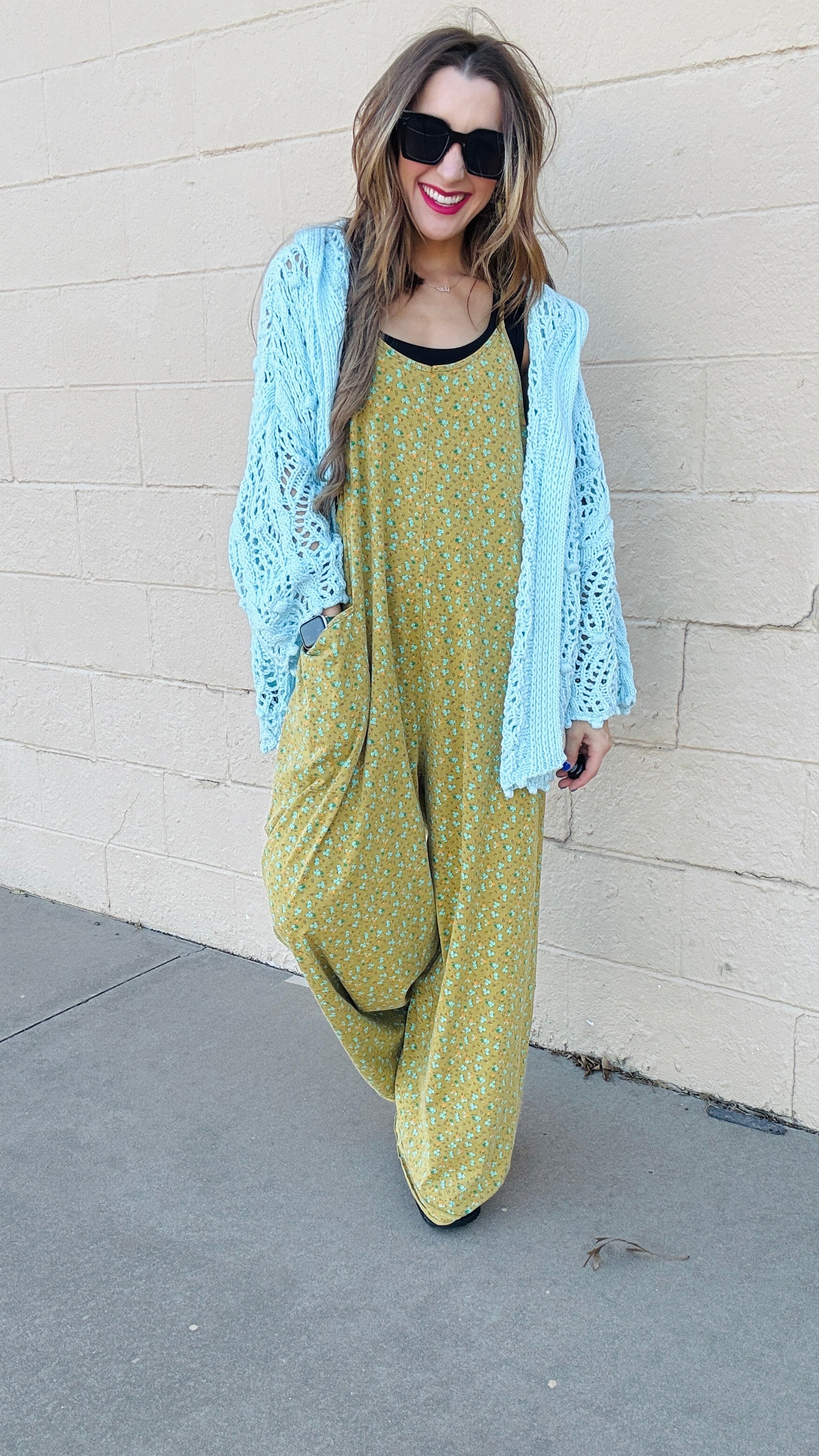Floral Breeze Cotton Jersey Jumpsuit - Kiwi