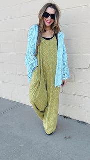 Floral Breeze Cotton Jersey Jumpsuit - Kiwi