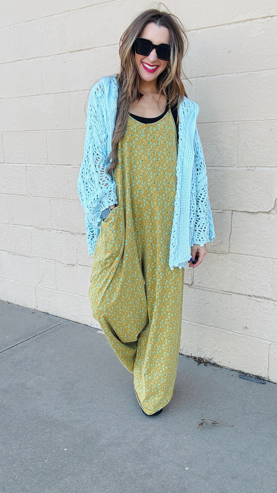Floral Breeze Cotton Jersey Jumpsuit - Kiwi