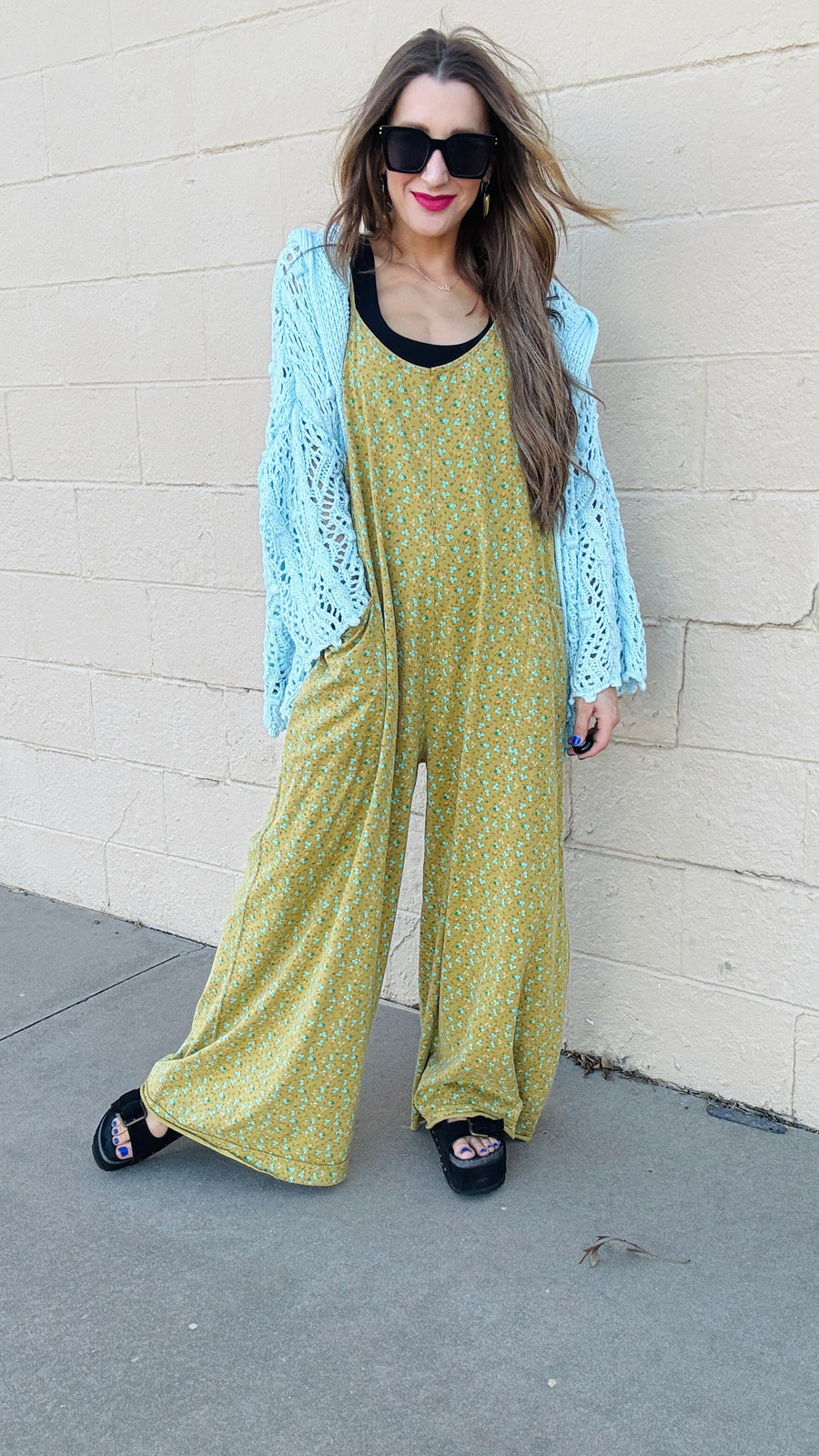 Floral Breeze Cotton Jersey Jumpsuit - Kiwi