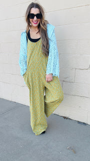 Floral Breeze Cotton Jersey Jumpsuit - Kiwi