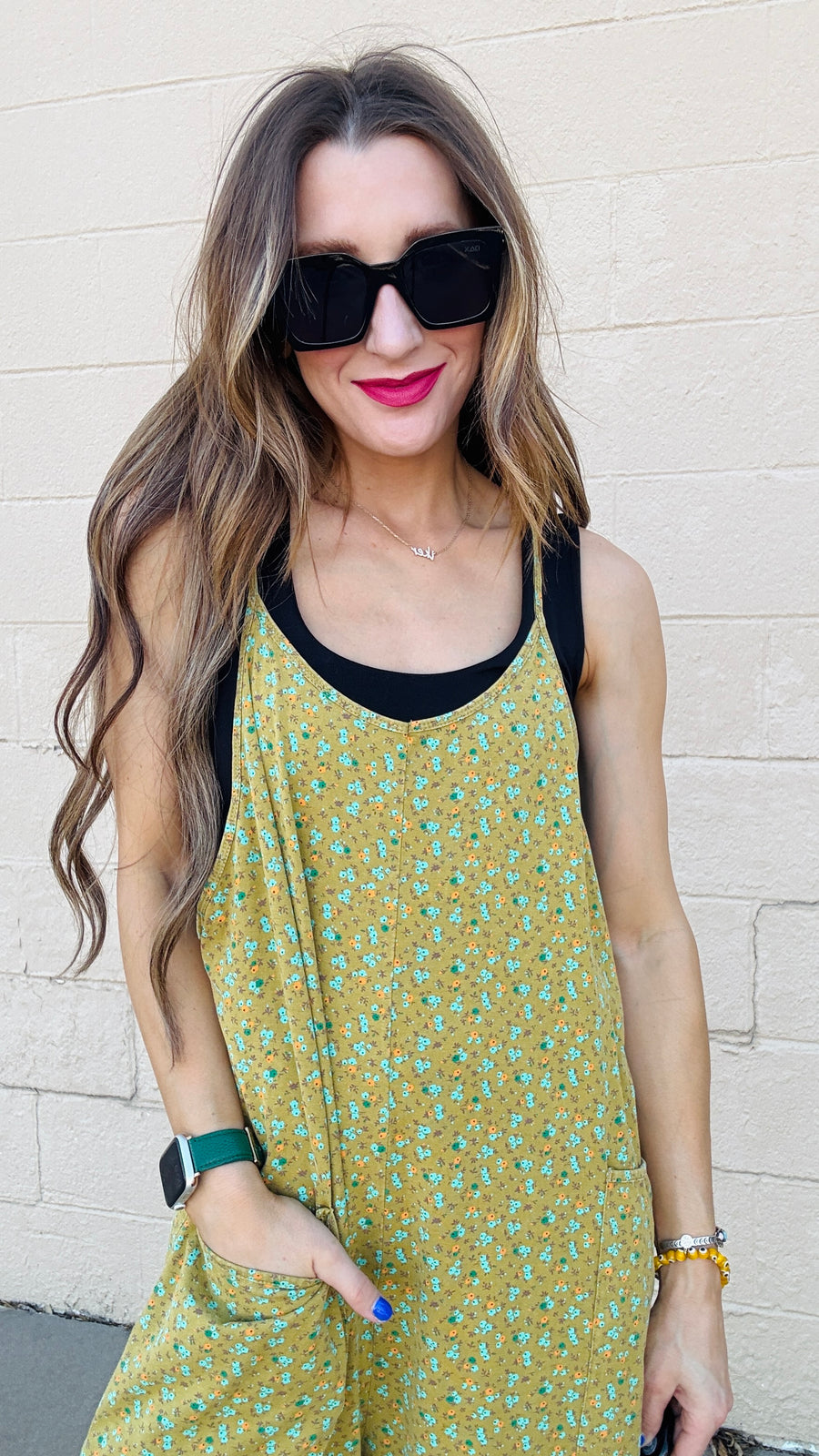 Floral Breeze Cotton Jersey Jumpsuit - Kiwi