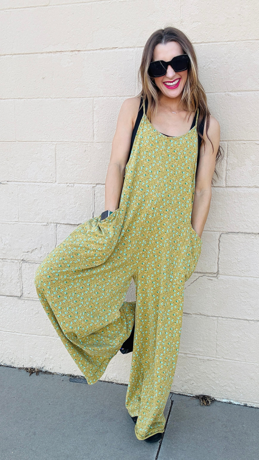 Floral Breeze Cotton Jersey Jumpsuit - Kiwi