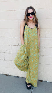 Floral Breeze Cotton Jersey Jumpsuit - Kiwi