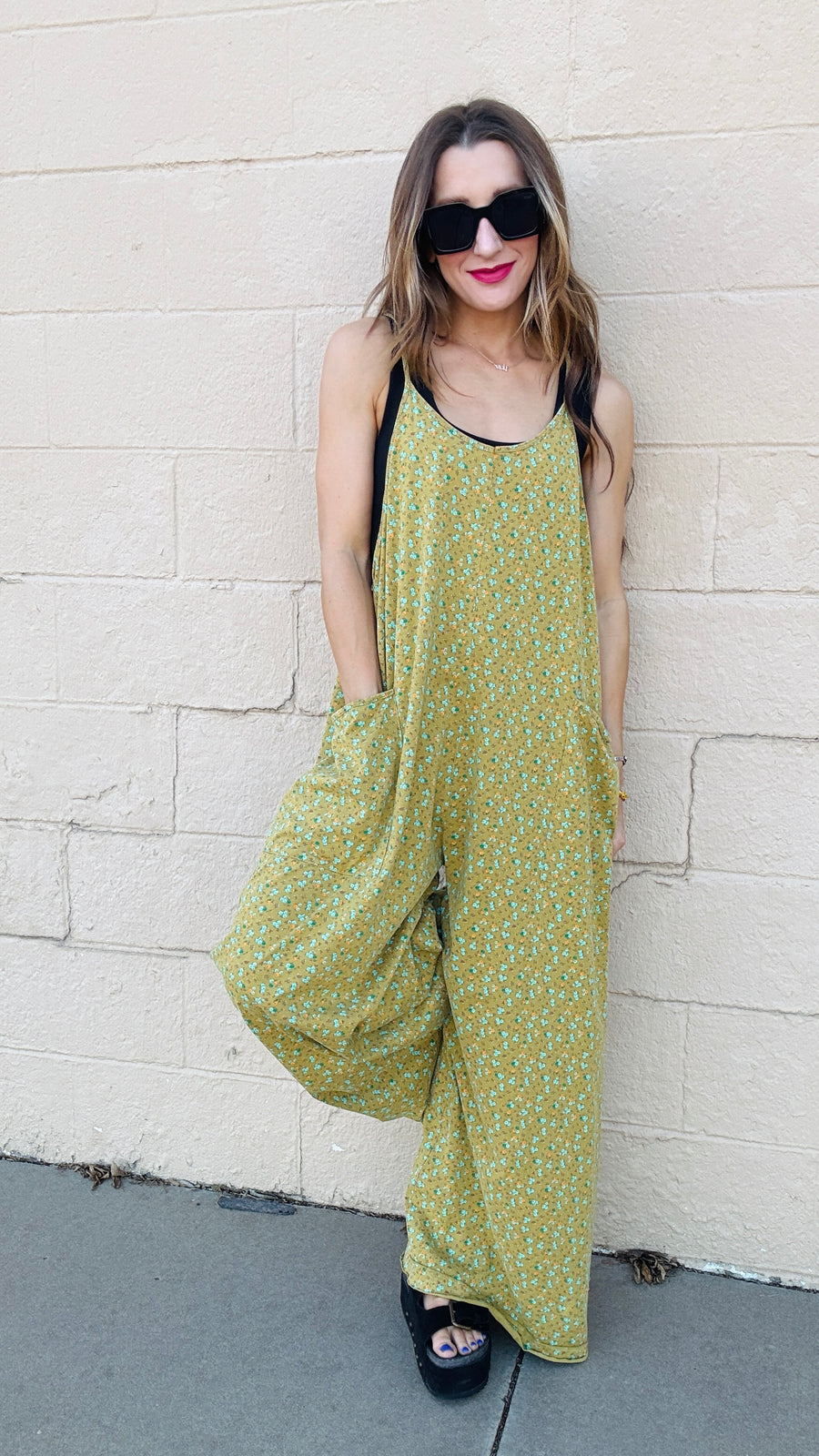Floral Breeze Cotton Jersey Jumpsuit - Kiwi
