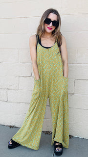 Floral Breeze Cotton Jersey Jumpsuit - Kiwi