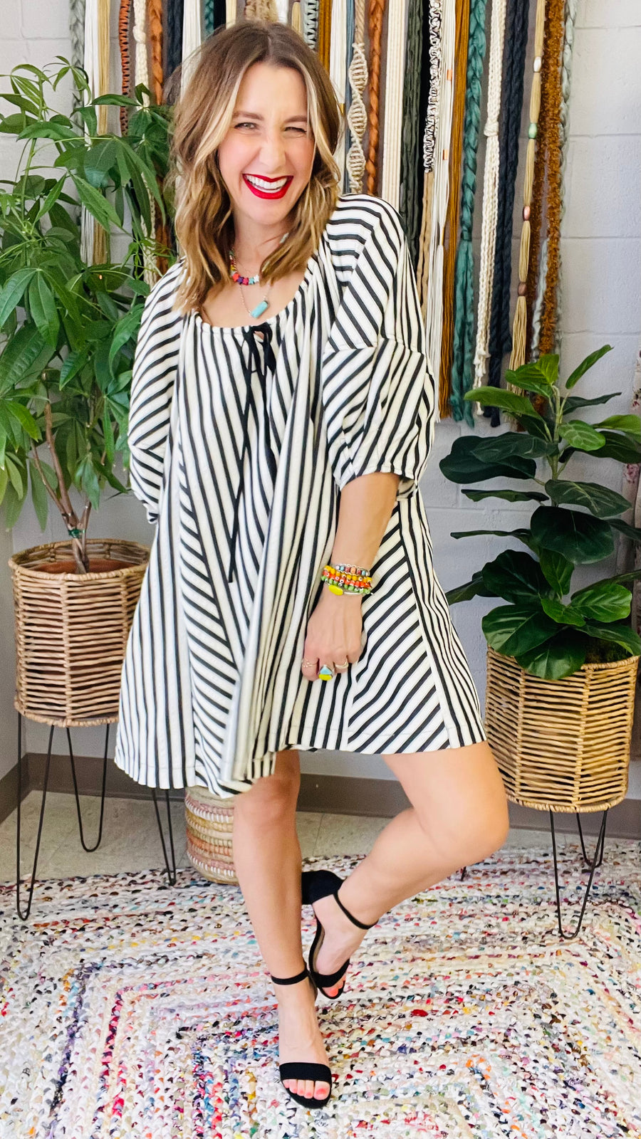 Kelsi Black & White Stripe Oversized Dress